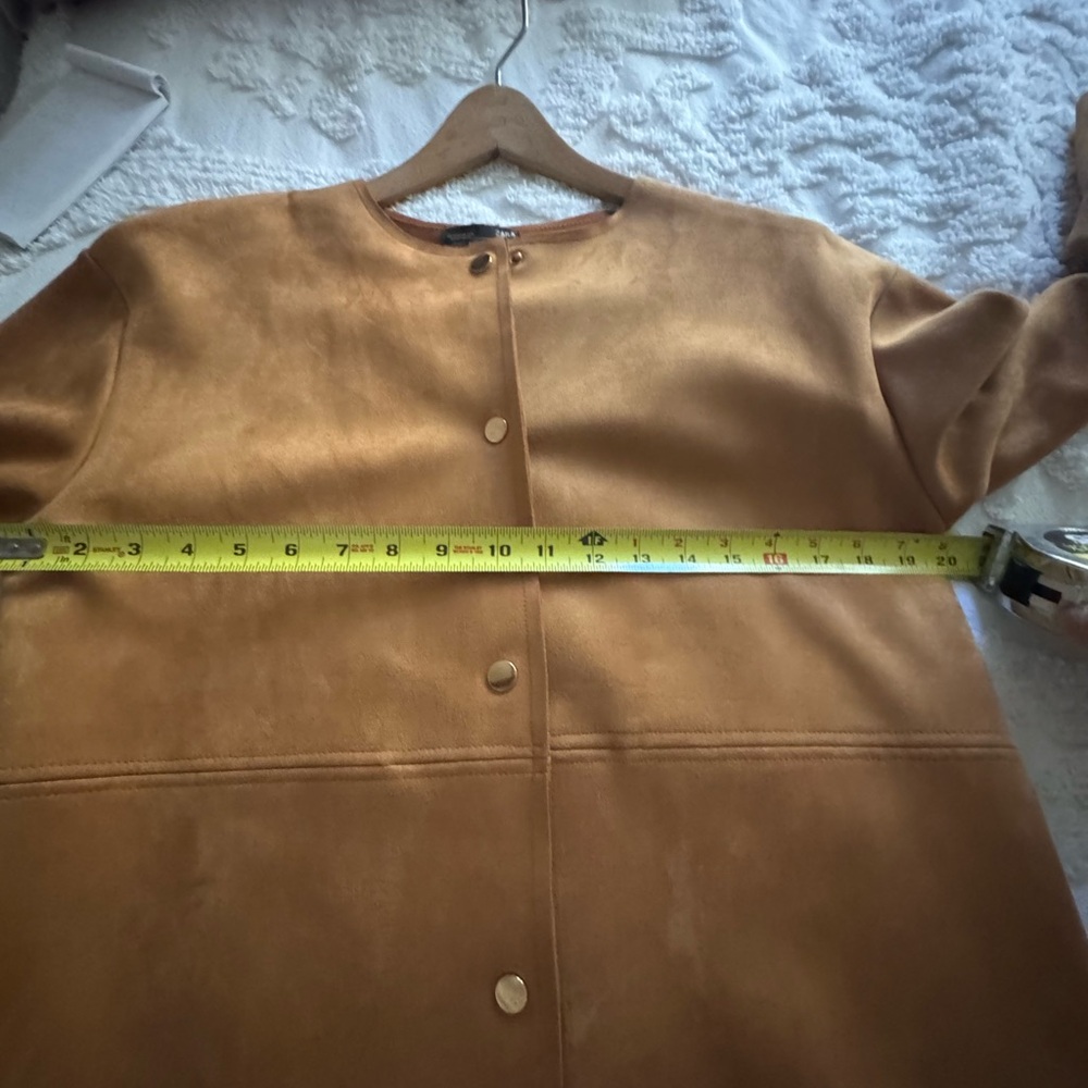 Zara Ladies Coat Faux Suede Sheepskin Shearling  Fur Lightweight Tan Cream  S - Picture 15 of 16